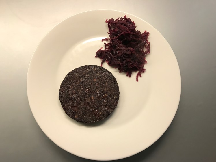 black pudding with red cabbage