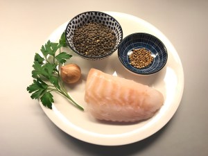 Ingredients of Cod with Lentils, Cilantro and Parsley © cadwu