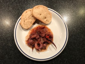Squid, Tomatoes and Red Wine Stew with Crusted Bread © cadwu