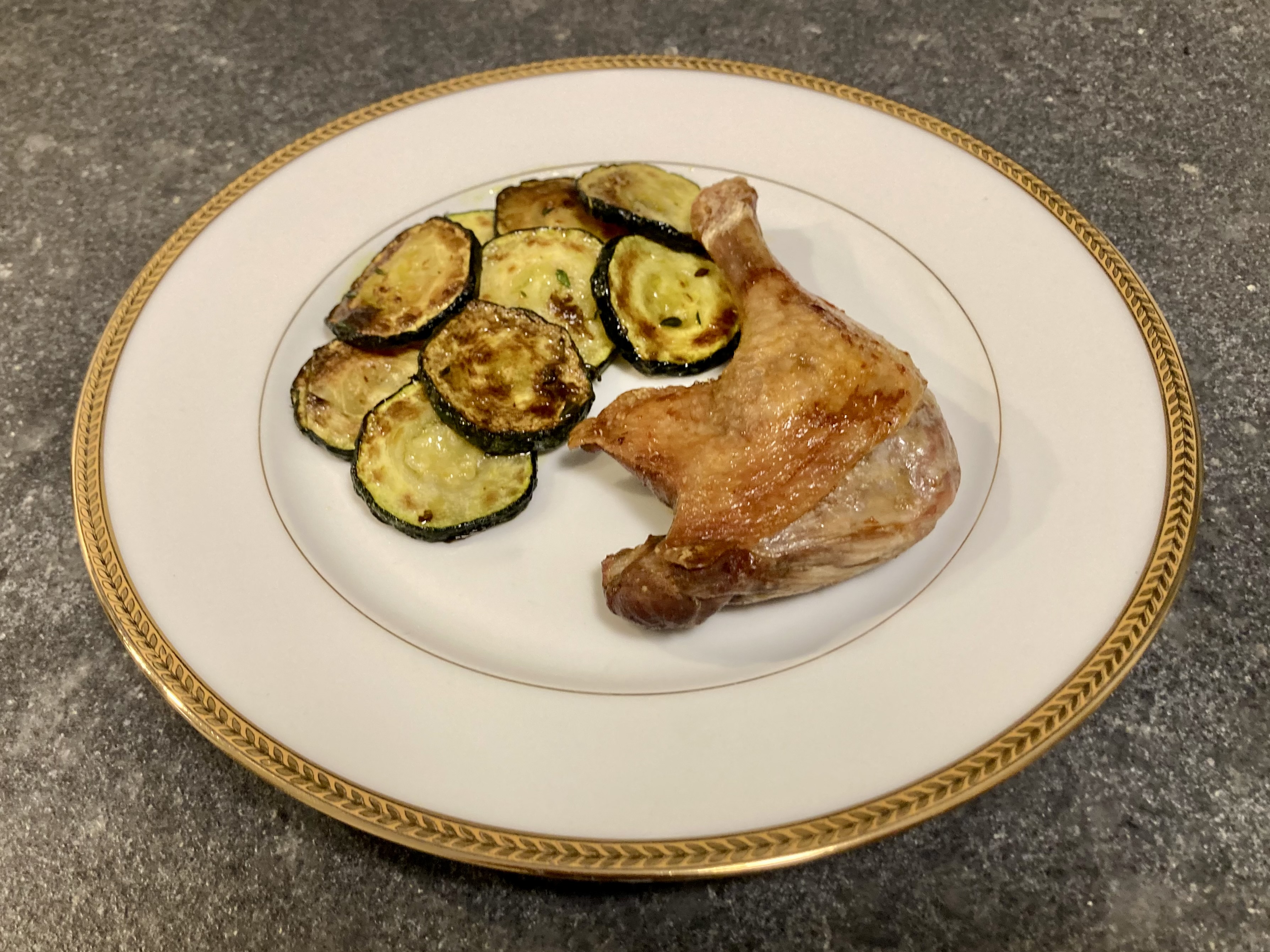 Duck and Zucchini ©cadwu made with fresh legg of duck and excellent zucchini, served with a glass of Chiroubles from the Beaujolais.