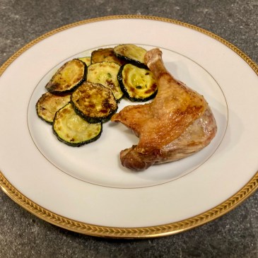 Duck and Zucchini ©cadwu made with fresh legg of duck and excellent zucchini, served with a glass of Chiroubles from the Beaujolais.