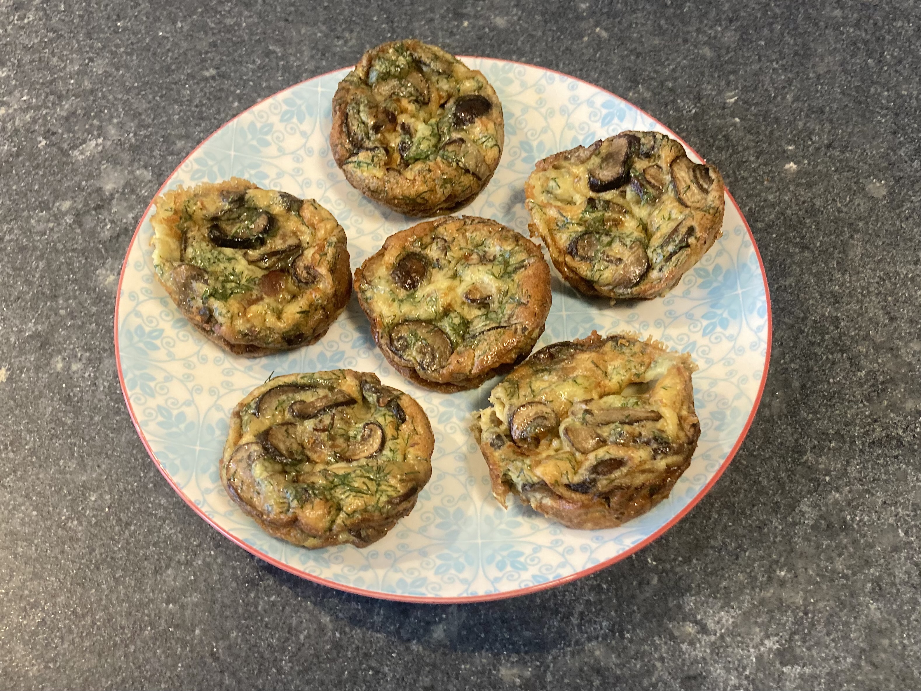 Roquefort and Mushroom Bites ©cadwu with egg, pancetta and dill.