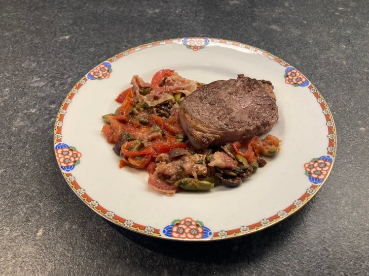 Tomato, Olive and Caper Sauce ©cadwu is a powerful side dish/sauce with sweetness, umami and some acidity