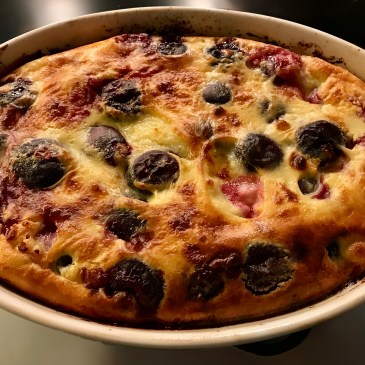 Clafoutis ©cadwu made with fresh cherries, milk, sugar, all purpose flour, butter and almond flour
