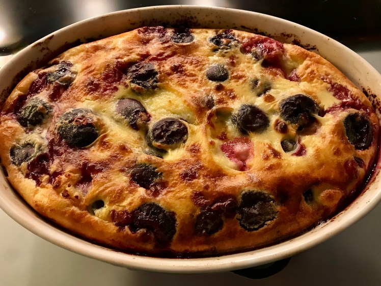 Clafoutis ©cadwu made with fresh cherries, milk, sugar, all purpose flour, butter and almond flour